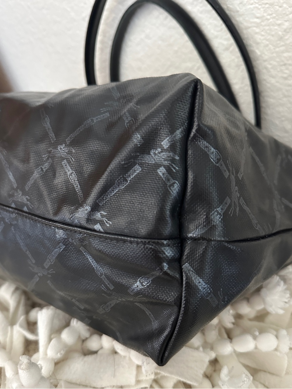 LONGCHAMP Le Pliage S Coated Canvas Horse Pattern Tote Bag Black Small - Picture 6 of 14